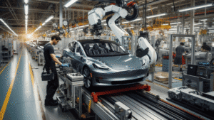 A Tesla employee working in the Tesla car factory fired