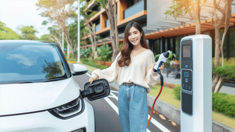 A person is charging their electric vehicle EV