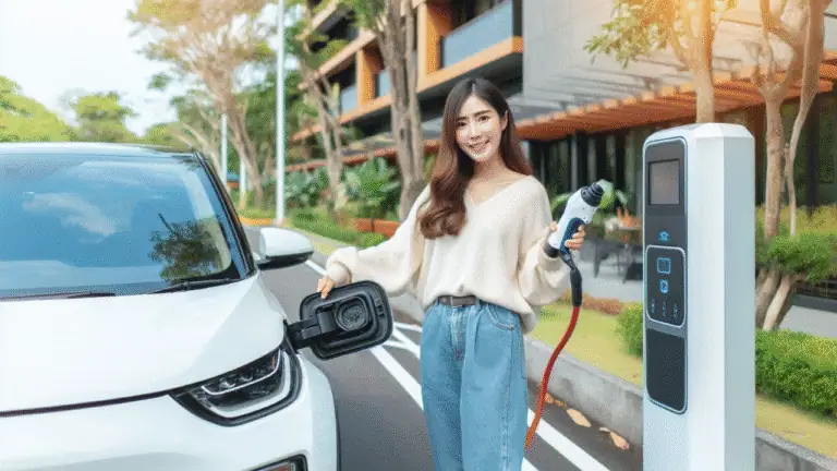 A person is charging their electric vehicle EV