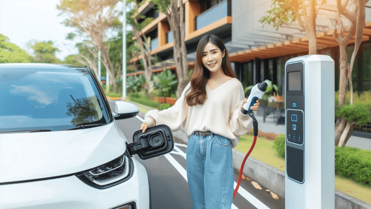 A person is charging their electric vehicle EV
