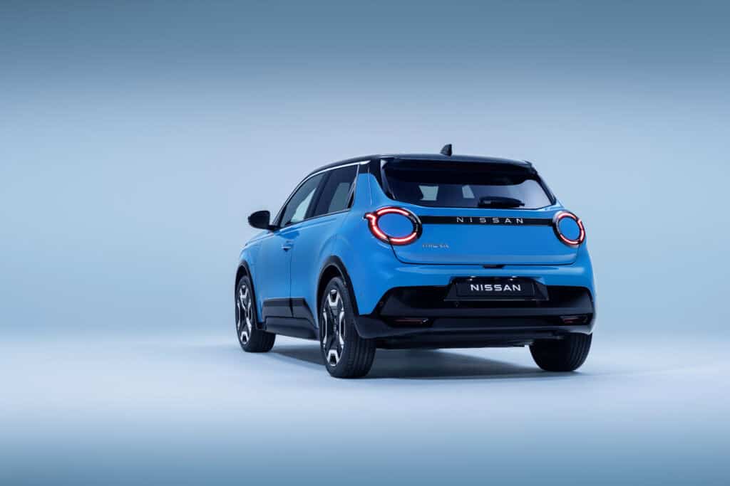 Micra ev in blue color rear view