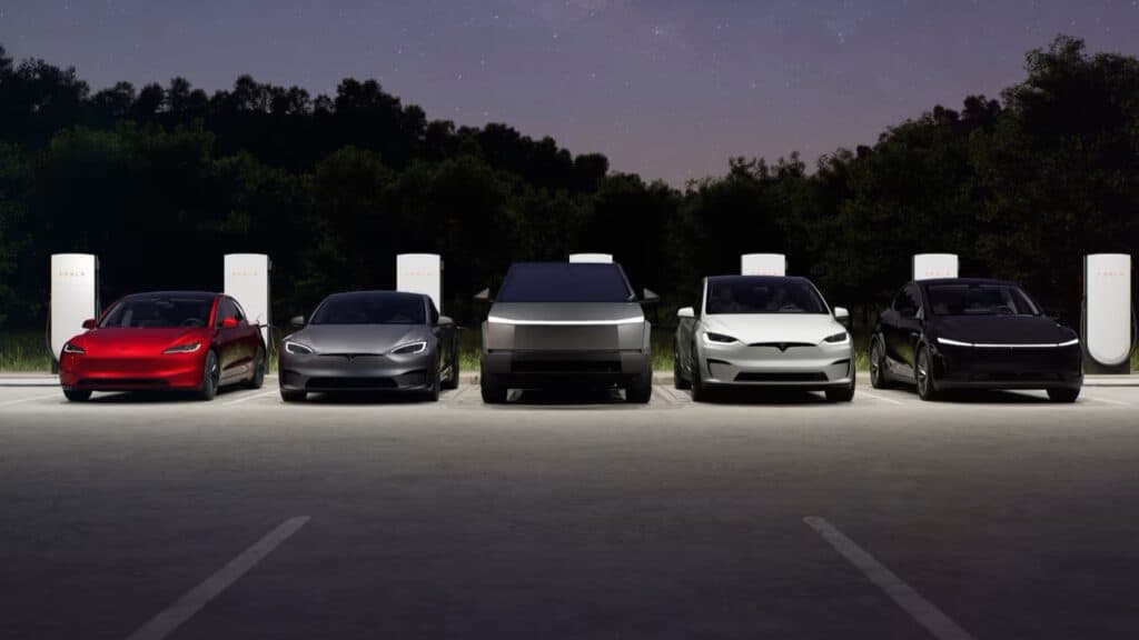 Tesla EVs lined up