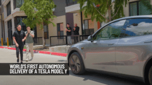 World's First Autonomous Delivery of a Tesla model y